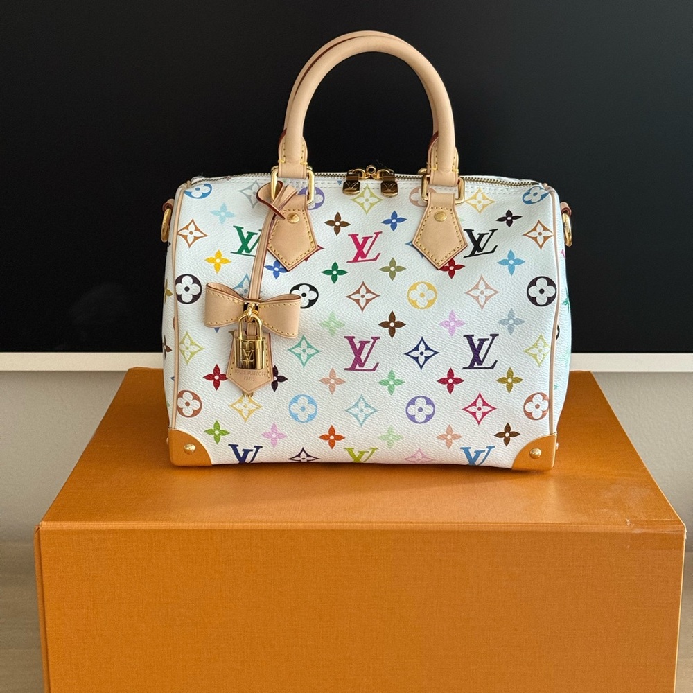 Louis Vuitton Takashi Murakami White Multicolor Speedy Bandoulière 25